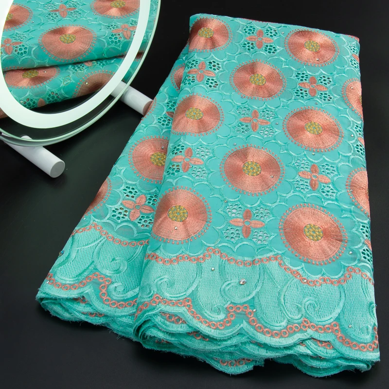 

Зеленая швейцарская вуаль кружева в Швейцарии 2023 хлопок с камнями африканская сухая кружевная ткань с вышивкой 5 ярдов для вечернего платья A3183