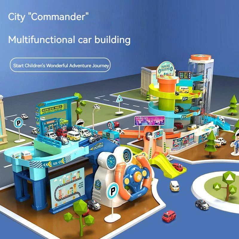 

New Adventure Track Car Toy Parking Building Toys Music Automobile Electric Rail Adventure Car Multilayer Toy For Children Gift