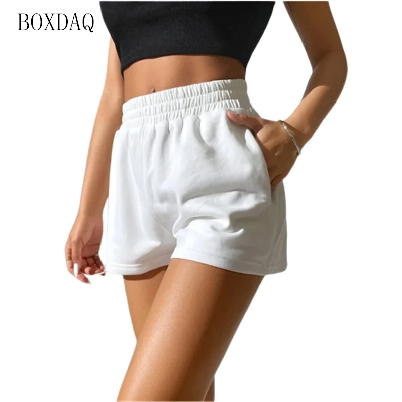 

Woman Beach Shorts 2023 Summer Elastic Waist Short Women Streetwear Mujer Sport Short Pants Femme Hot Girls Clothing Black White