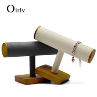 oirlv wooden jewelry display t type jewelry stand microfiber necklace bracelet display with showcase jewelry holder