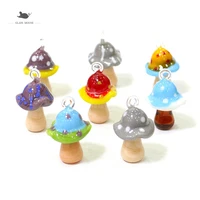 2pcs lovely mini mushroom pendant kawaii glass charms diy fashion necklace for women girls creative design female jewelry party