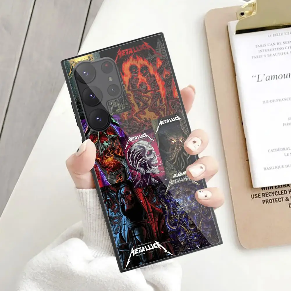 M_metallicaes Phone Case For Samsung Galaxy S24 S23 S22 S21 S20 Ultra FE Plus Black Glass Cover