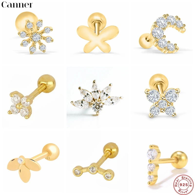 

Canner 1pcs Pendientes Plata 925 Earrings For Women Stud Earings Trendy Owl Shape CZ Earings Helix Cartilage Piercing Aretes W5