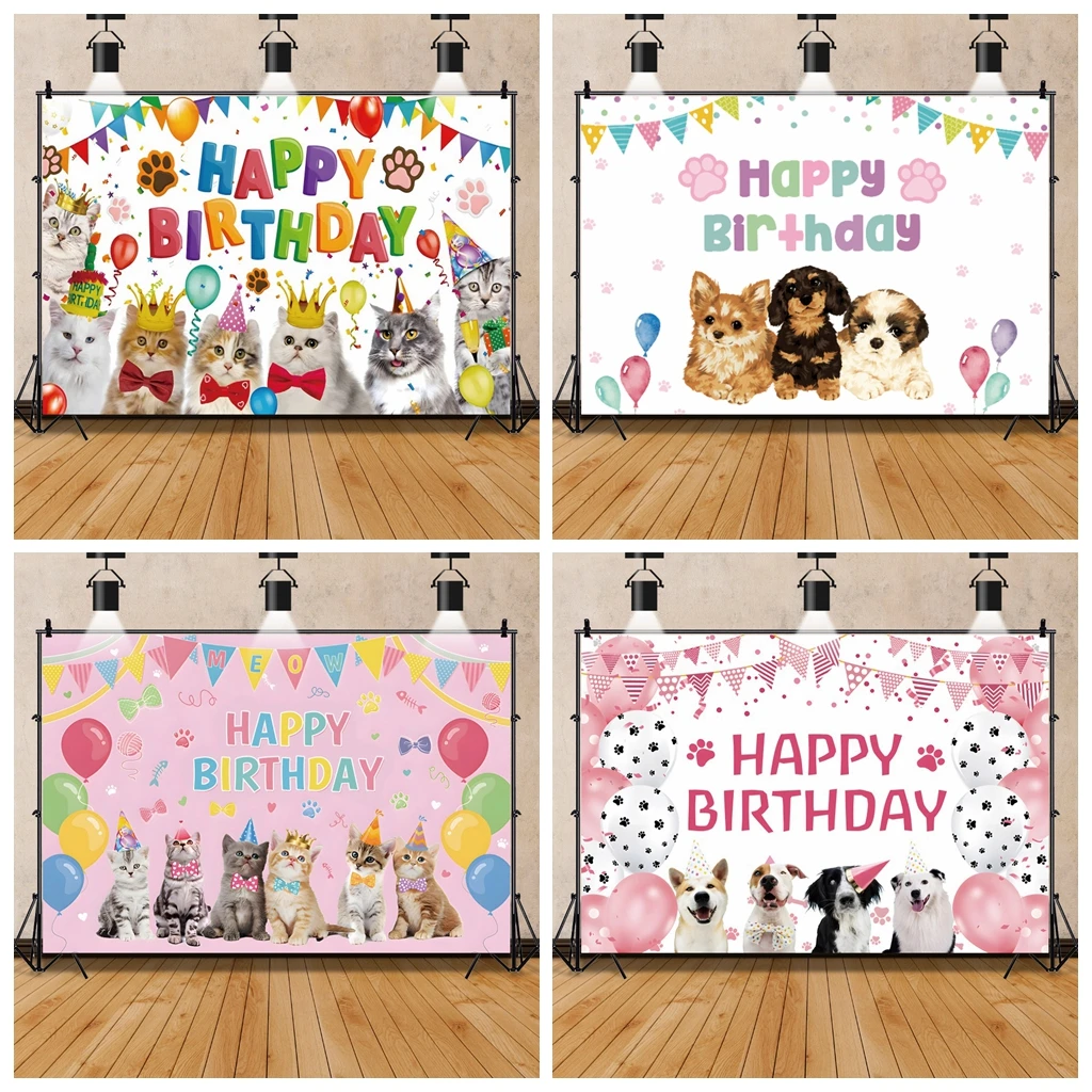 Puppy Dog Let's Paw-ty Pet Party Backdrop Cute Cat Dog Children Birthday Themed Baby Shower Decor Photography Background Props
