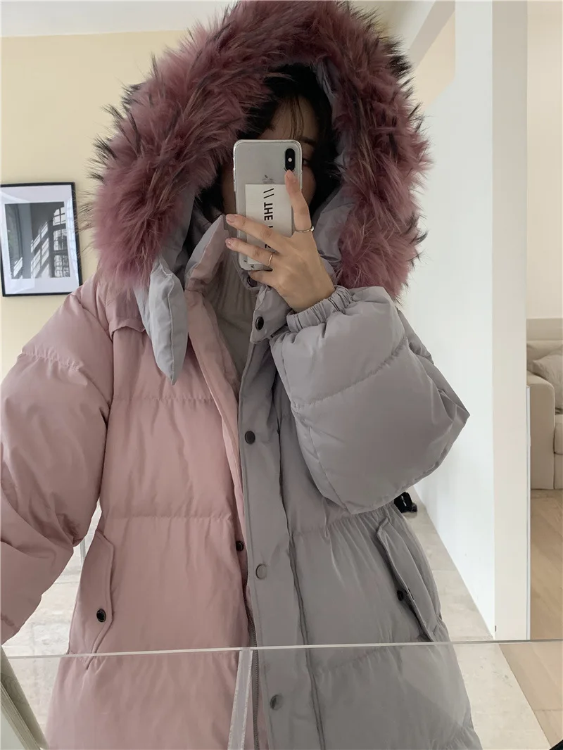 Down Jacket Colorful Women's Winter New Big Fur Collar Design Sense with Belt Slim In The Long Section White Duck Down Jacket