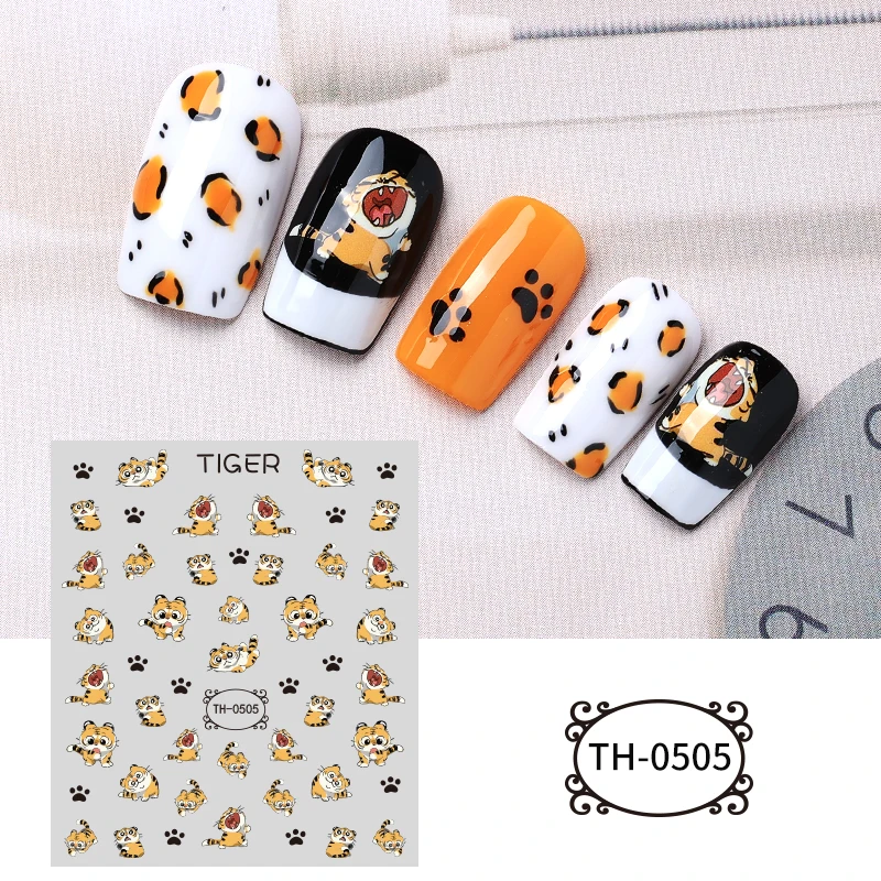 

3D Cartoon Self Adhesive 2022 Tiger Year Tiger Nail Art Stickers DIY Nail Decoration New Year Nail Art Manicure Tool
