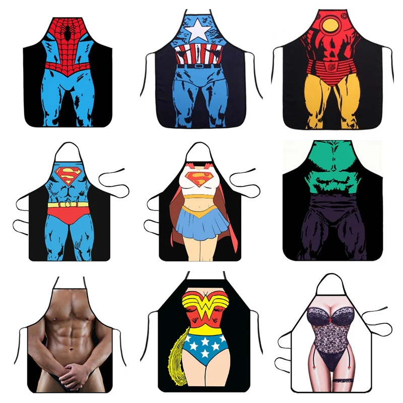 

Creative Funny 3D Women Kitchen Waterproof Apron Digital Printed Sexy Naked Men Super Hero Apron Adult Baking Cooking Bib
