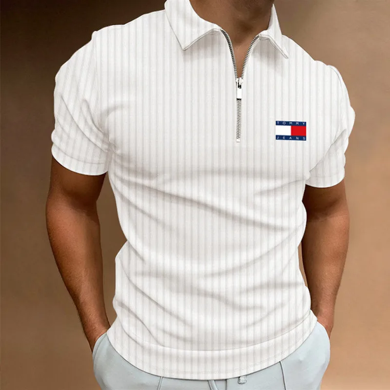

New Men's Solid Polo Shirt Elasticity striped Slim Tops Men Casual Fashion Short-Sleeved Shirt Summer Tees Male Clothing