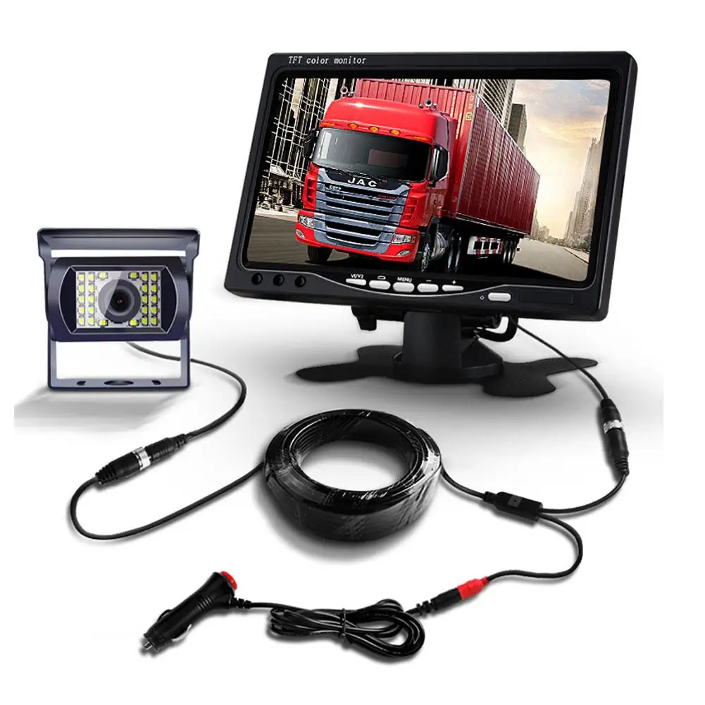 1 Set Car Back Up Monitor 7-inch Lcd Screen Reversing Image Display Bus Camera Rear View Auxiliary Device