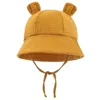 Summer Sun Hat For Kids Cute Bear Ear Hats Toddler Solid Color Beach Panama Hat Boby Boy Girl Fisherman Bucket Caps 0-2Years 3