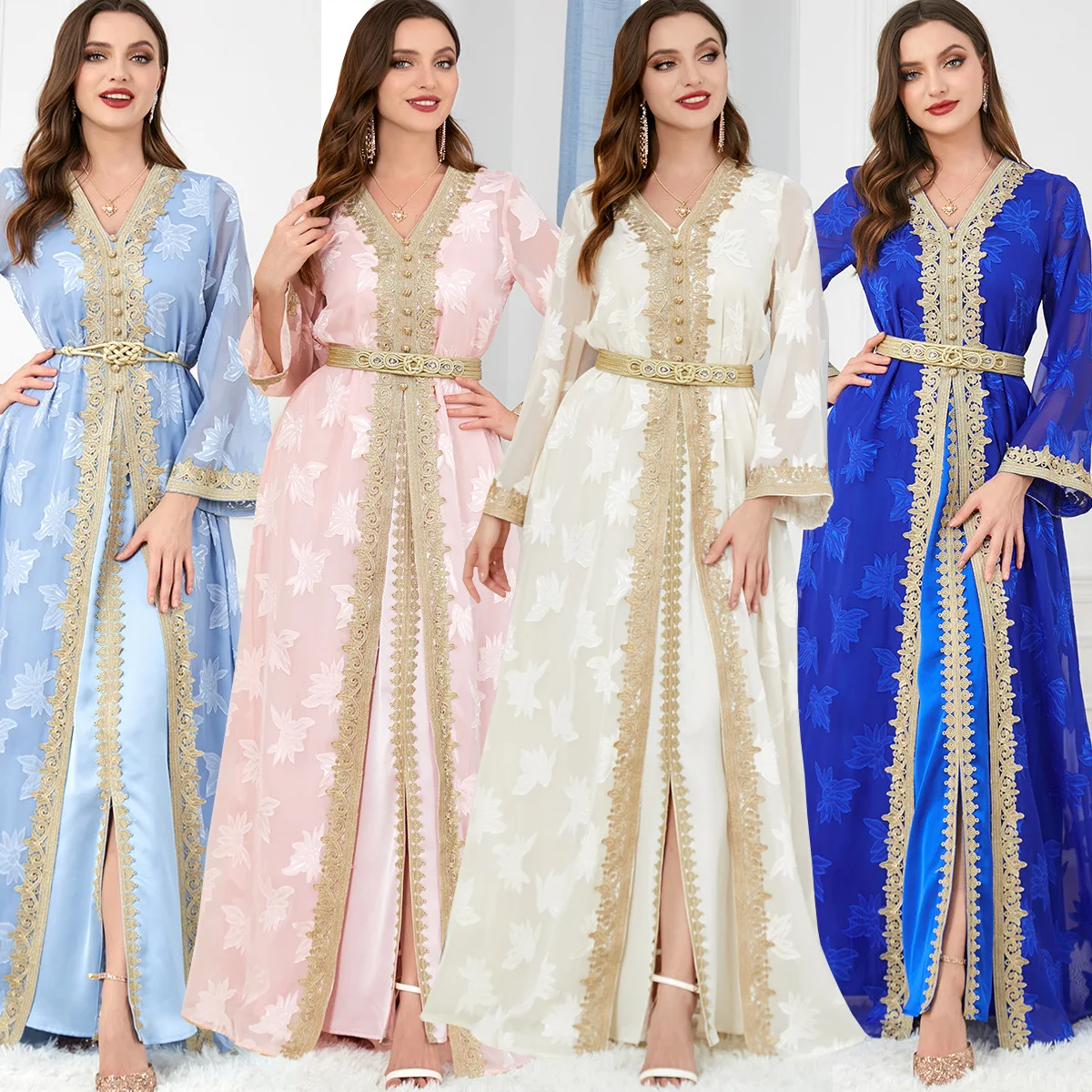 

Арабская одежда Abaya, женское платье с V-образным вырезом и длинным рукавом, международная торговля в Европе и Америке, платье из двух частей с перекрестными краями