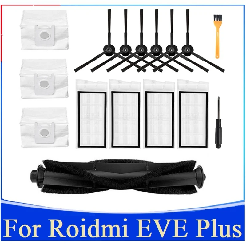 

16Pcs Accessories Kit For Roidmi Eve Plus Robot Vacuum Cleaner Washable HEPA Filter Main Side Brush Dust Bag