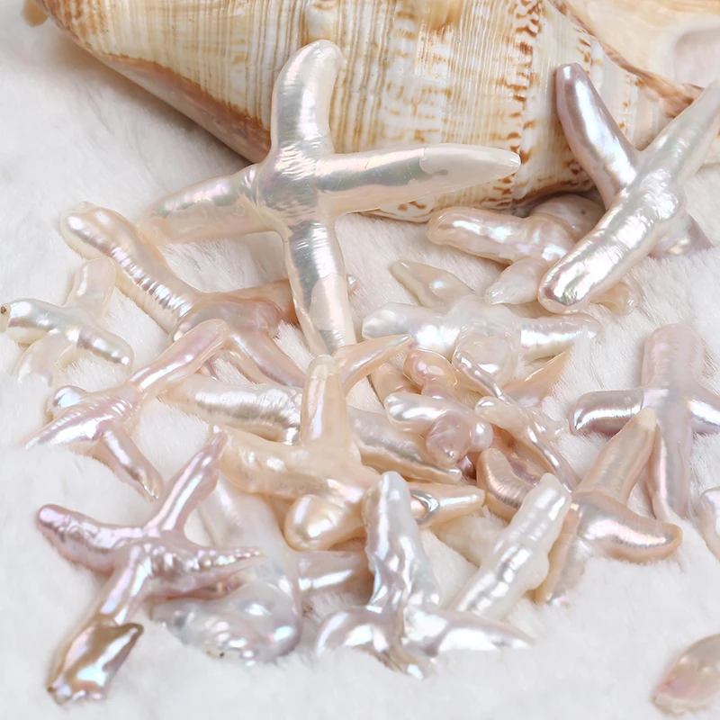 

Wholesale Baroque Irregular Cross Shaped White Natural Loose Freshwater Pearl