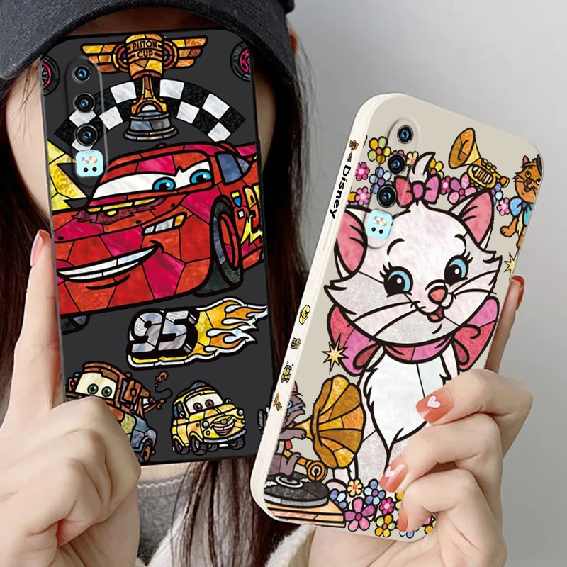 

Lightning McQueen Namber 95 Huawei Phone Case For Y9S Y9A Y9 Nova Y70 9 8 P50 P40 P30 P20 Pro Lite E 5G Liquid Left Rope