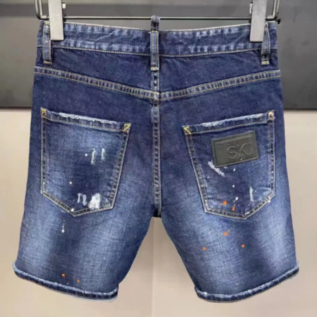 2023 Summer New D2 Jeans Light Speckled Ink Men's Denim Shorts Men's Paint Micro Elastic Pants