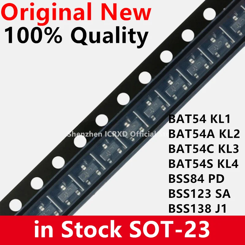 Диод Шоттки SOT-23, 100 шт, Диод KL3 BAT54 BAT54C BAT54 KL1 BAT54S KL4 BAT54A KL2 BSS138 J1 BSS84 PD BSS123 SA