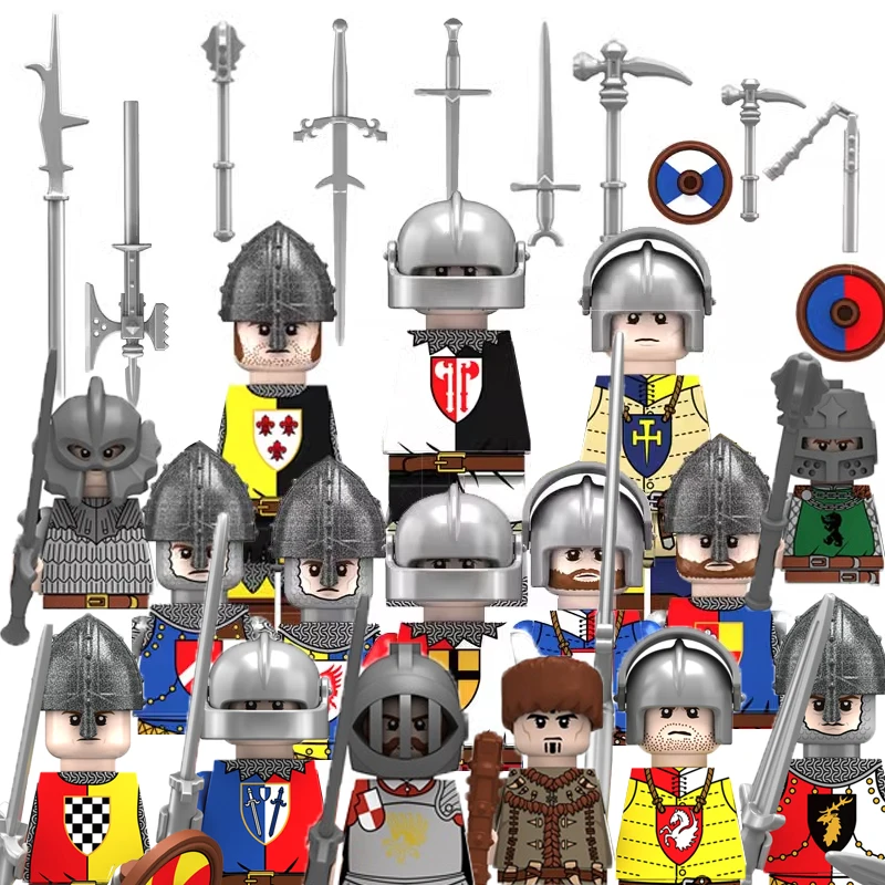 

Medieval Military Sets Figures Building Blocks Helmets Soldier Parts Knight Weapons Rose War Sword Accessories Toys for Children