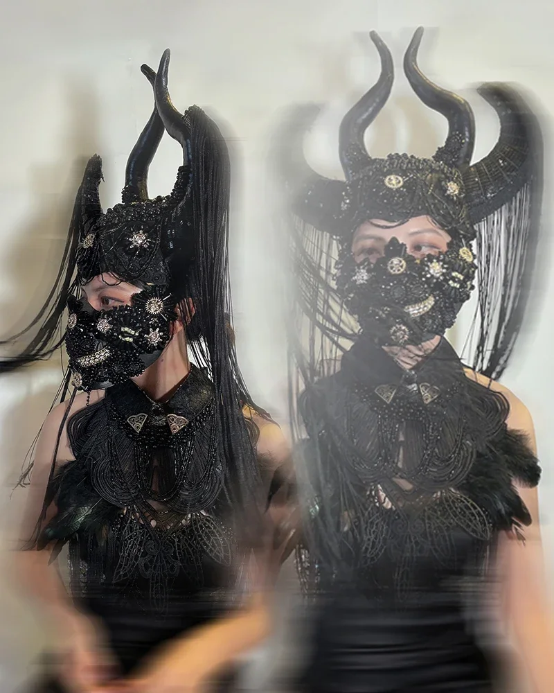 Хэллоуин косплей рога кисточка преувеличенный головной убор DJ Подиум шоу панк
