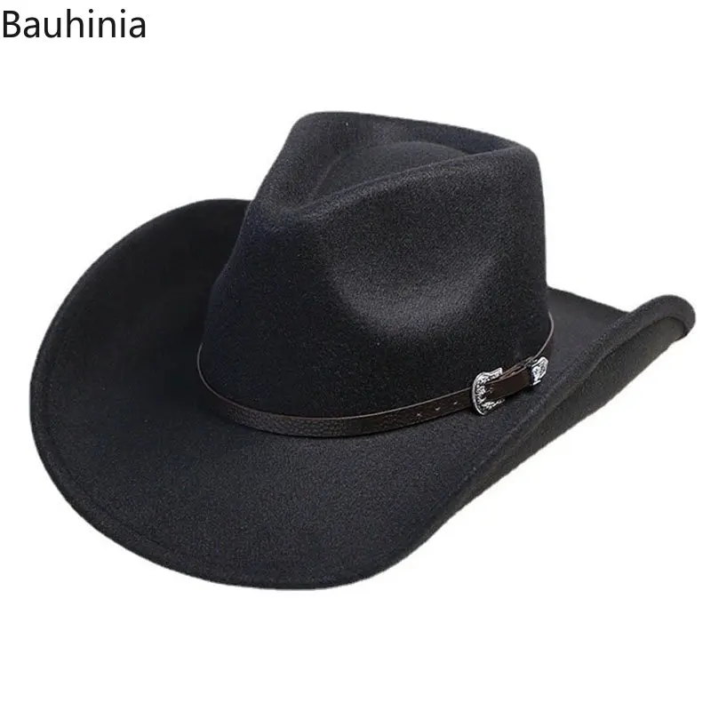 

Bauhinia New Western Cowboy Hats For Men's 9CM Brim Felt Fedora Hats Cowgirl Church Jazz Hat Elegant Women's Wedding Party Cap
