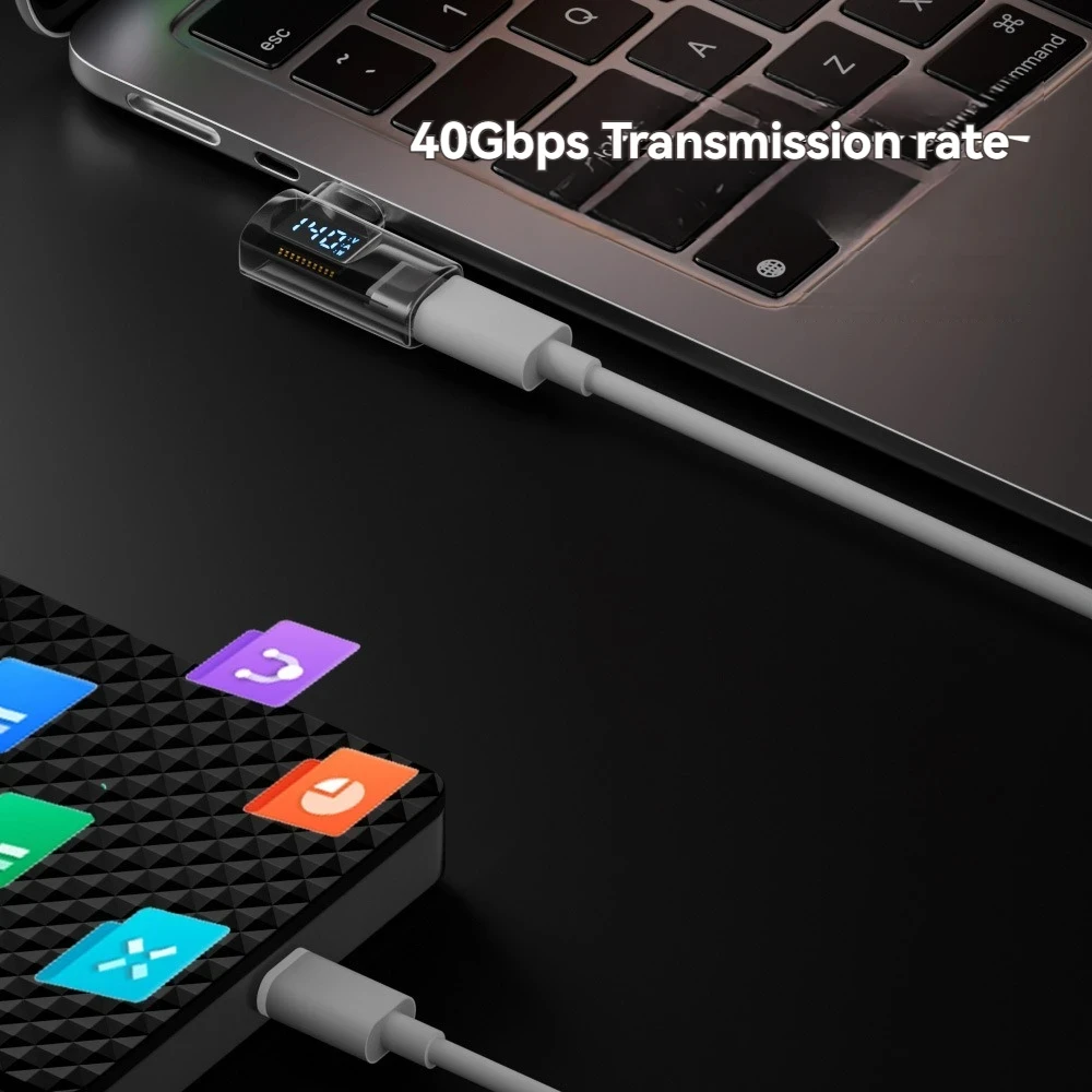 Фото 90-градусный адаптер USB C, прямоугольный адаптер типа C, передача данных 40 Гбит/с, PD 140 Вт, зарядка USB4, 8K, 60 Гц, видео для Thunderbolt 3/4 №4