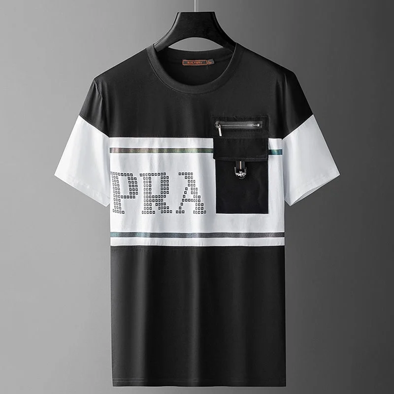 

European new color blocking diamond short sleeve t-shirt men's 2022 summer round neck half sleeve fashion casual men's wear top