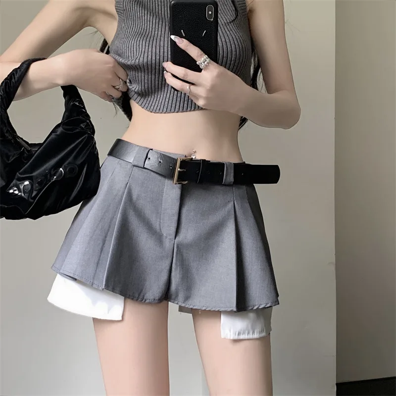 

Женская плиссированная юбка с высокой талией, Повседневная серая Асимметричная юбка в винтажном стиле Харадзюку, лето-осень 2023