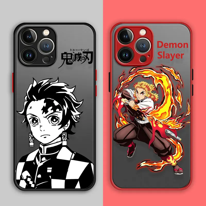

Matte Anime Demon Slayer Phone Case For iPhone 13 12 11 14 Pro Max 11 12 X XS XR 7 8 Plus Luxury ShockProof Shell Cover