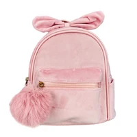 2022 large capacity lovely kindergarten girls smooth zipper backpack rabbit ear pompom decoration pu pink school bag