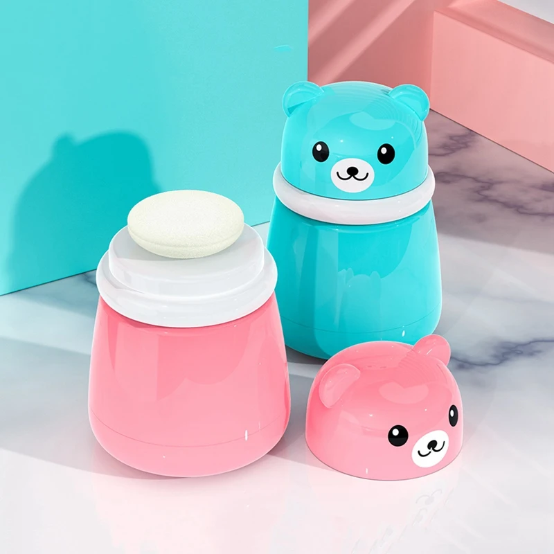 Children's Cute Cartoon Bear Baby Puff Box Talcum Powder Prickly Heat Powder Storage Box Portable Container Travel Daily Life