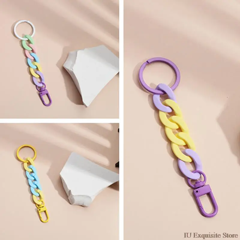 

1 Pc Acrylic Plastic Link Chain Keychain Macaron Color Handmade Key Ring For Women Girl Handbag Pendant Accessory Gifts