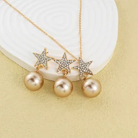 korea fashion champagne imitation pearl star jewelry set for women necklace earrings sets wedding party jewelry accessories gift