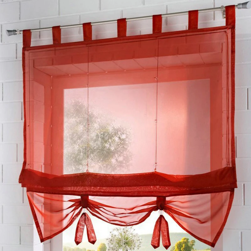 

Tie-Up Suspender Roman Curtain Window Curtain Shade Sheer Voile Window Valance Drape Blind for Kitchen Study Balcony