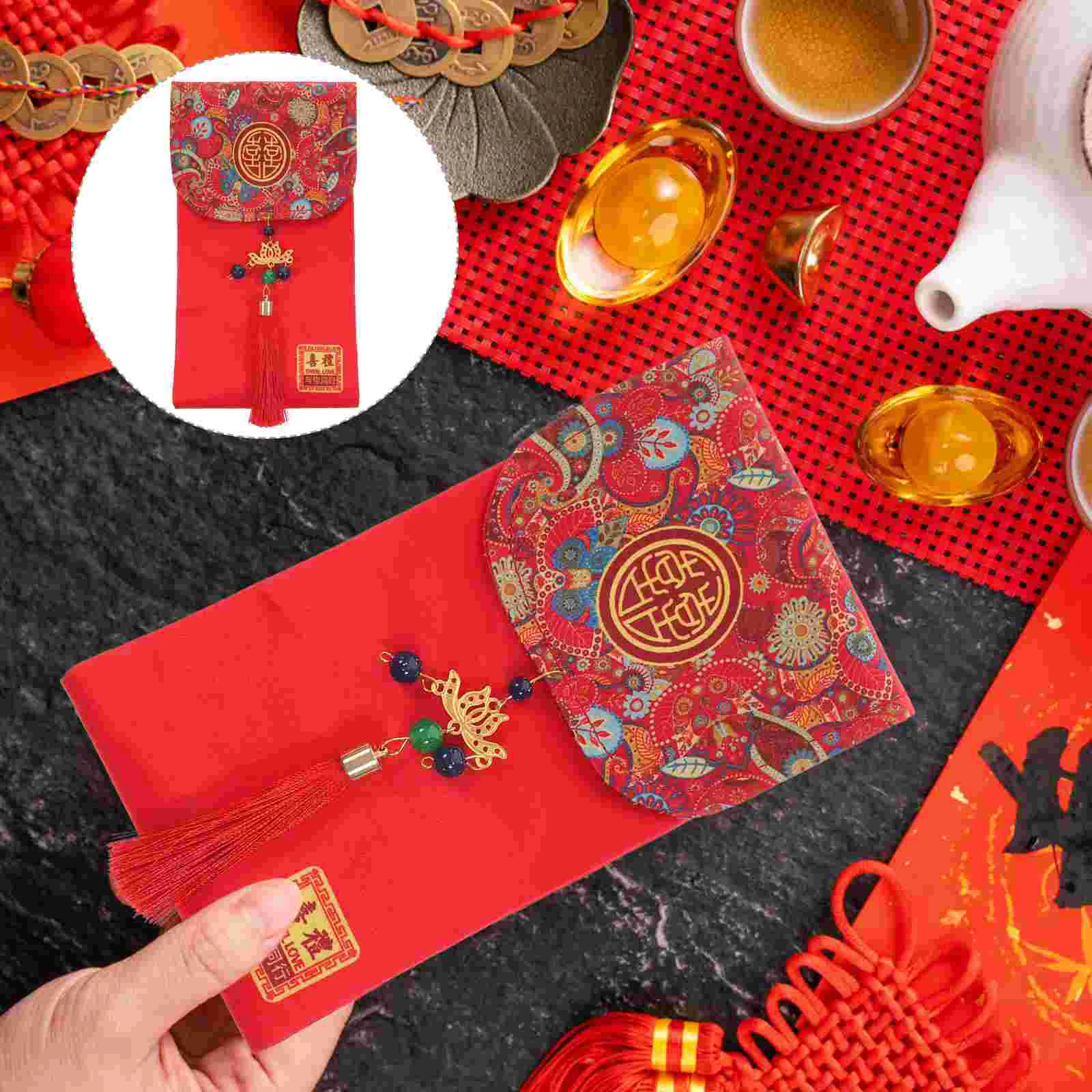 

Xi Character Fabric Red Envelope Wallet Chinese Wedding Money Hong Bao Lucky Packet Style For Envelopes
