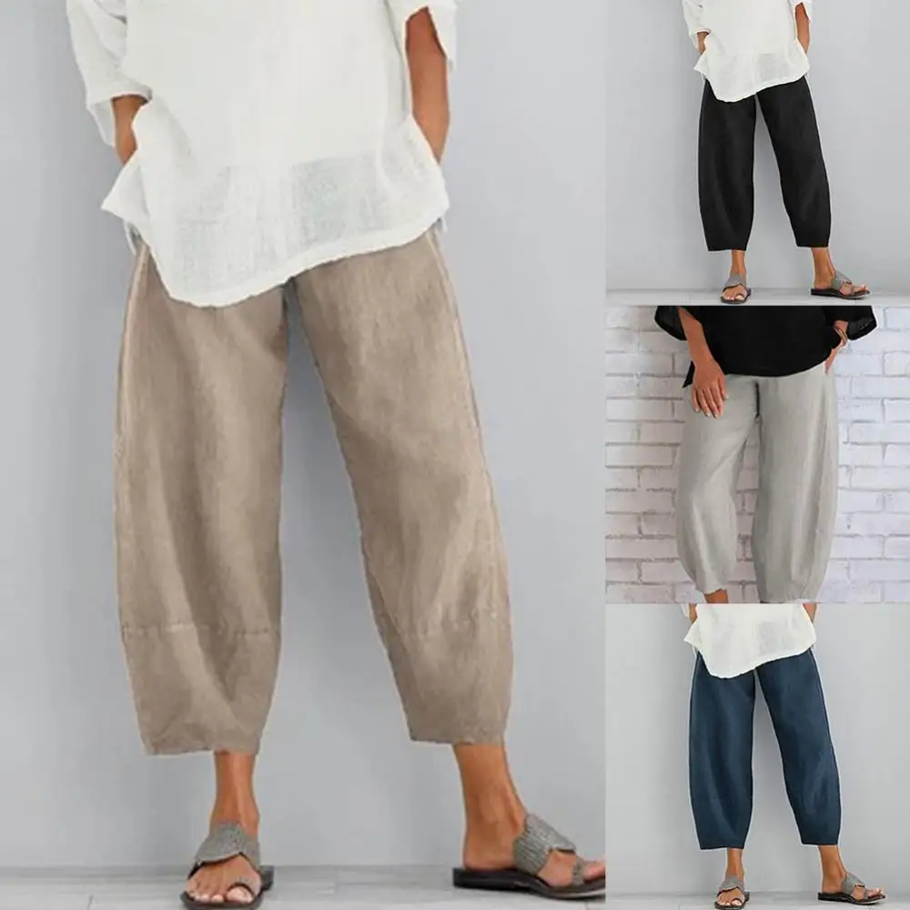 

2022 Man Cotton Linen Wild Leg Pants Casual Loose Calf-Length Pants Man Bloomers Summer Baggy Male Traditional Pants Trousers