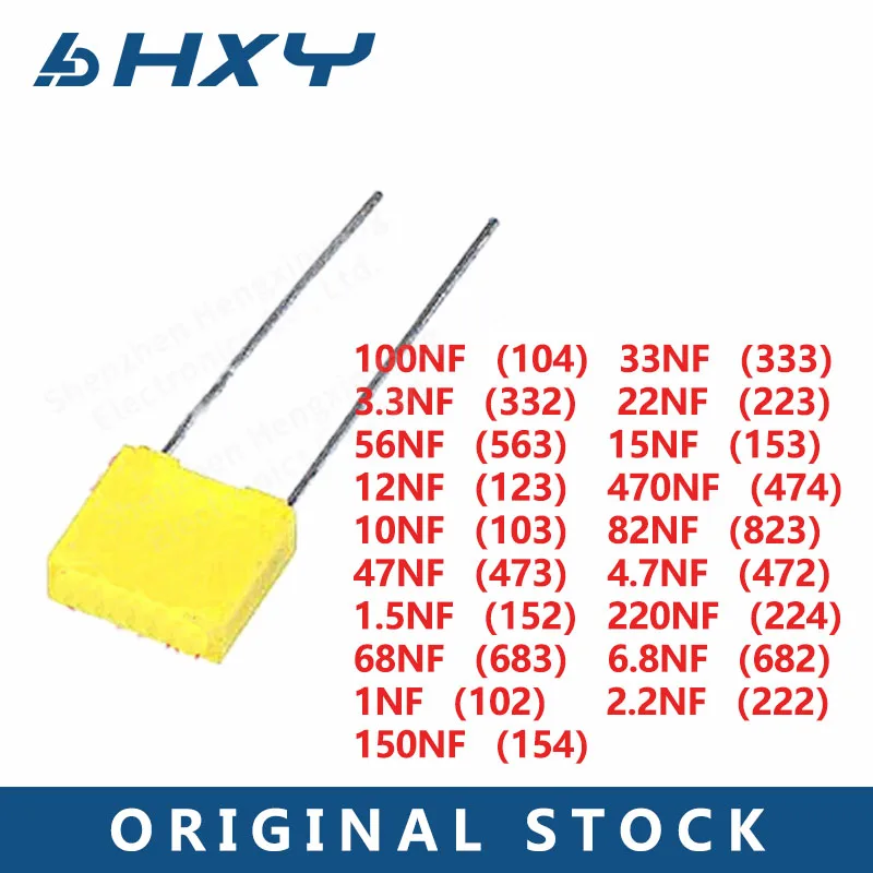20PCS 100V 1nF ~ 470nF 100nf 220nf 10nf 47nf 22nf 1nf 0 47 мкФ 1 Корректирующий конденсатор полипропилен
