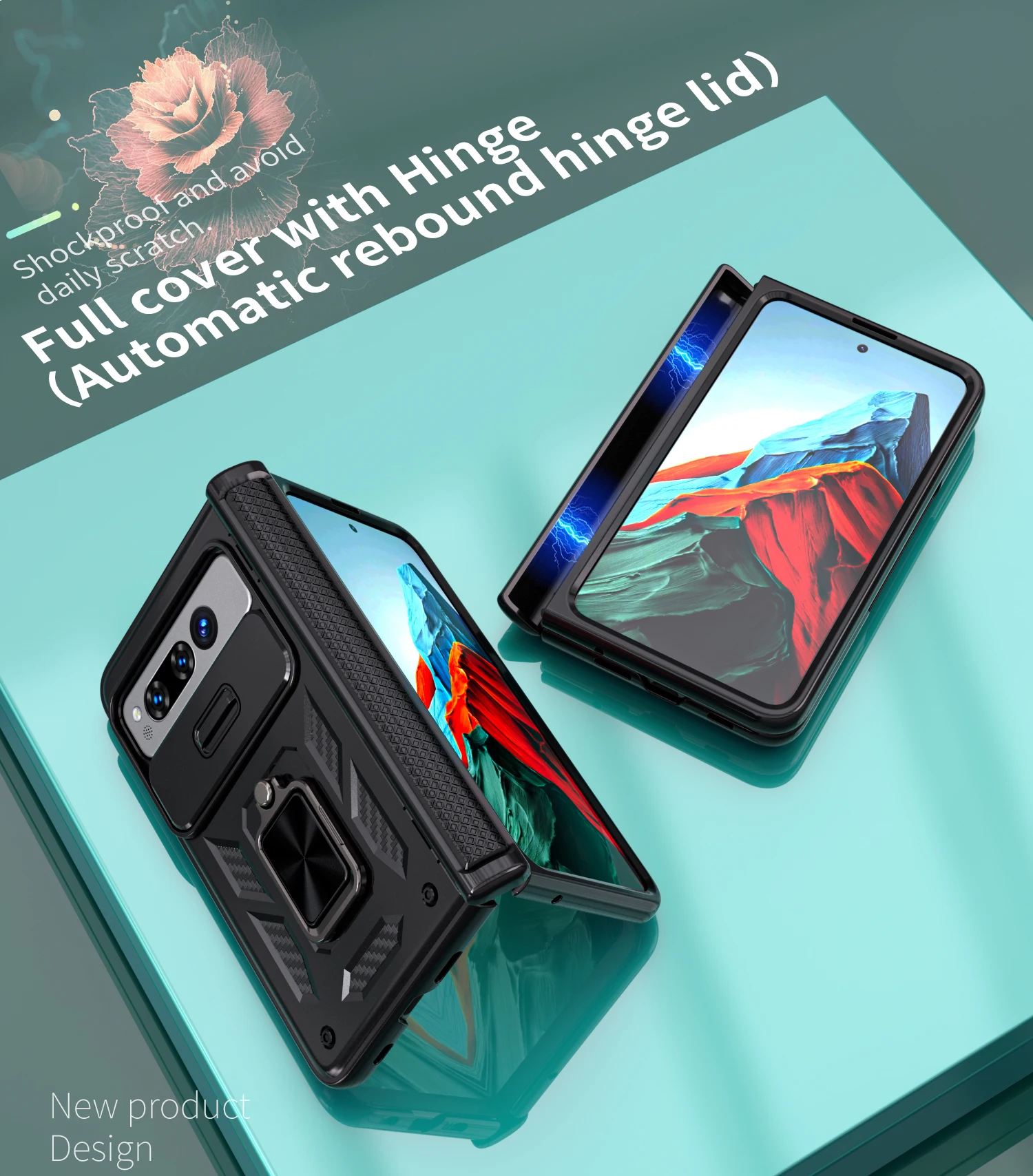 For Google Pixel Fold Case Skin-friendly Matte Rotating Ring Bracket Lens Pushing Window Folding Hinge All Inclusive Hard Cover