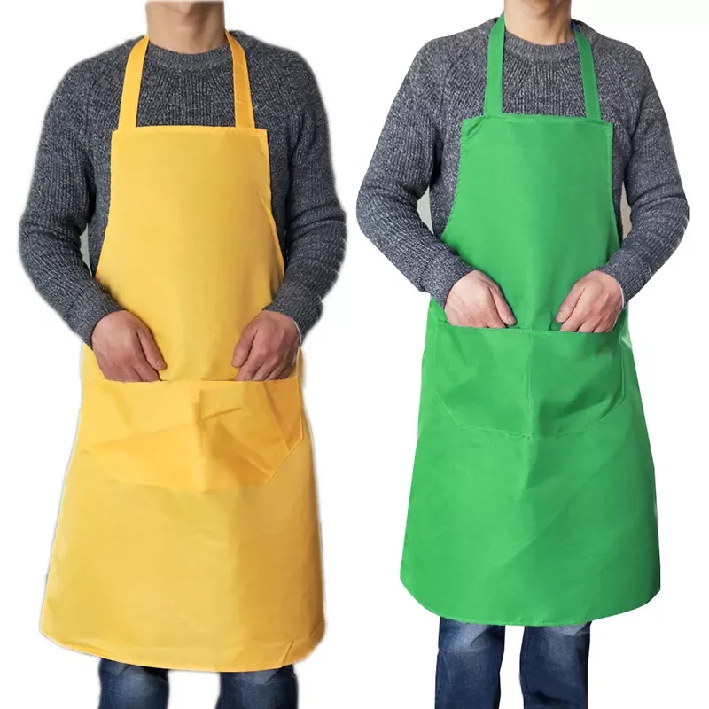 

2022New Color Waterproof Apron With Pockets Kitchen Restaurant Cooking Shop Art Work Aprons Korean Waiter