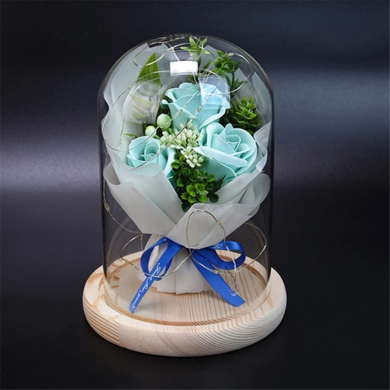 

3 Flower Heads Eternal Preserved Roses In Glass Dome Rose Forever Love Wedding Favor Valentine Mothers Day Gifts for Women