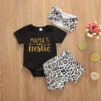 baby girls outfit set summer new childrens clothing alphabet printing khaki leopard shorts hair belt childrens set
