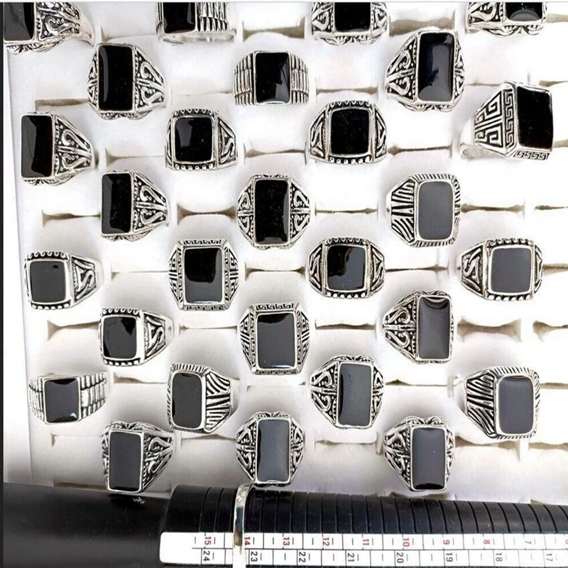 Оптом 10/30 шт. смешанные Черные эмалевые кольца для мужчин и женщин Винтажное