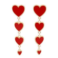 long red heart dangle earrings for women gradient size exaggerated japan korean cute alloy drip oil hanging jewelry accessories