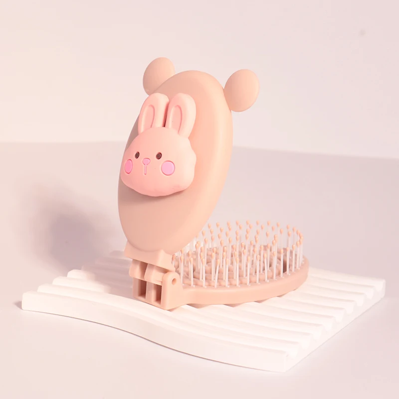 

Mini Rabbit Foldable Head Massager Cartoon Comb With Makeup Mirror Travel Portable Hair Brush Children Girl Hair Brush