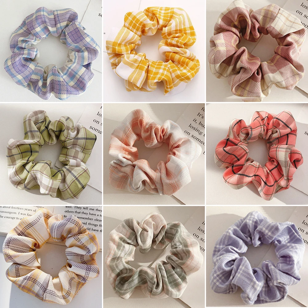 

2022 Summer Korean Organza Plaid Scrunchie Women Girls Ponytail Holder Hair Ties Satin Elastic HairBands Hair Accesories