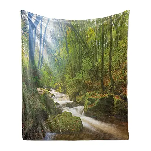 

Woodland Soft Flannel Throw Blanket Forest Scene At Golitha Falls Nature Reserve Landscape King Queen Size for Sofa Couch Bed
