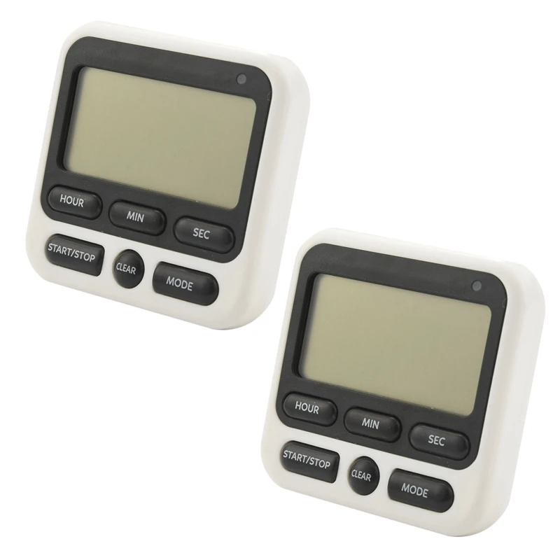 

2X Digital Kitchen Timer With Mute/Loud Alarm Switch ON/OFF Switch, 12 Hour Clock & Alarm,For Kids Teachers Cooking