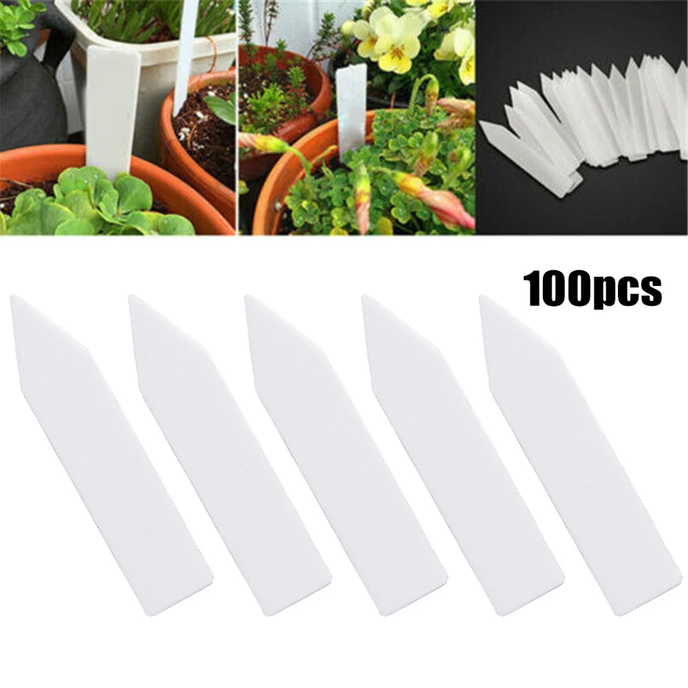 

100pcs White T-type Plant Tags Waterproof Re-Usable Nursery Flower Pots Herb Markers Sign Stakes Garden Classification Label