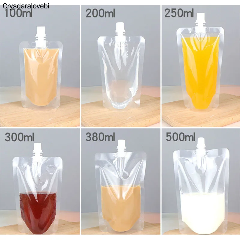 

100 Pack, Stand-up Plastic Drink Packaging Bag Spout Pouch for Beverage Liquid Juice Milk Coffee