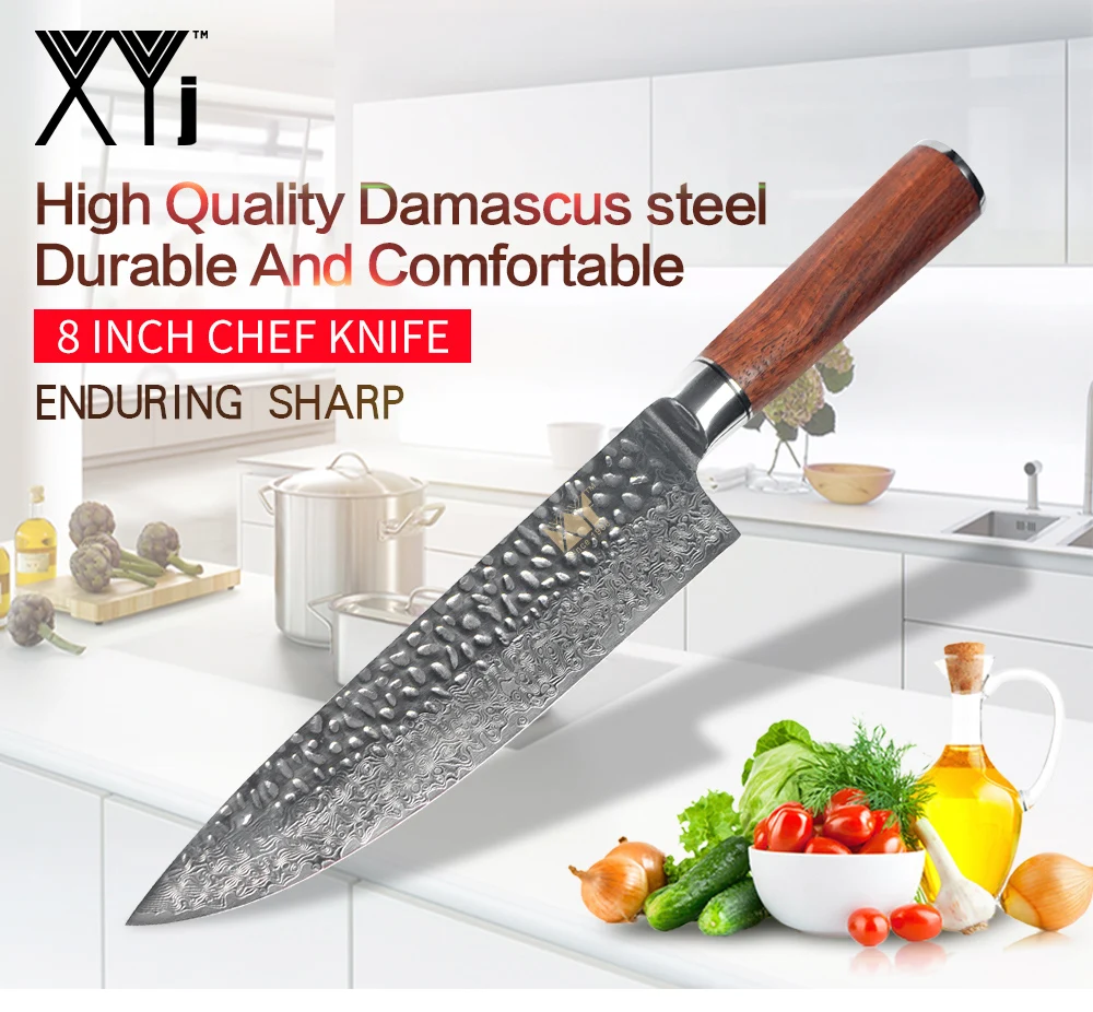 Xyj 8 Inch Damascus Steel Chef Knife Damascus Steel Ultra Sharp Blade Kitchen Pro Chef Slicing Knives Meat Cleaver Cutlery Tools