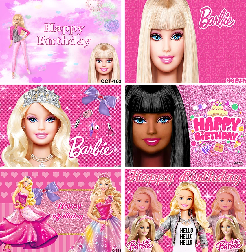

Disney Princess Barbie Backdrop Kids Birthday Baby Shower Background Pink Girl Bow Stripes Vinyl Photography Studios Props