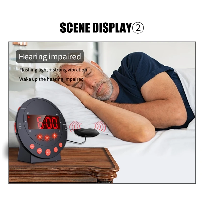 LED Vibrating Loud Alarm Clock For Heavy Sleepers Deaf Senior Kids Display Dimmer Snooze USB Charger | Clocks